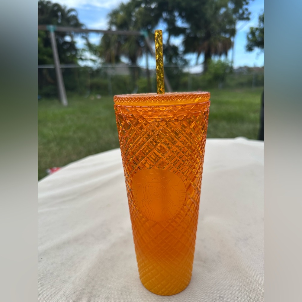 Starbucks Textured Orange Tumbler with Gold Straw